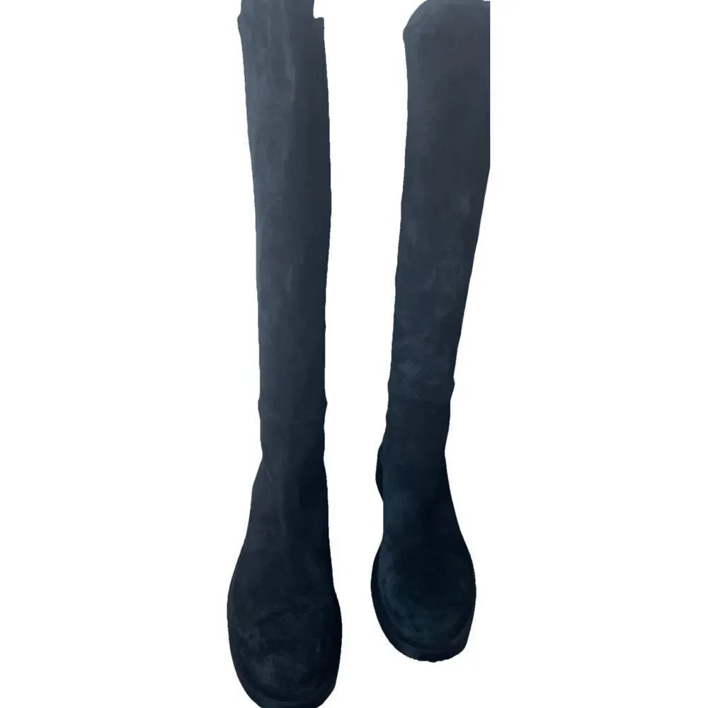 New Stuart Weitzman Women's 50/50 Black Suede Knee High Bold Boots Size 9.5